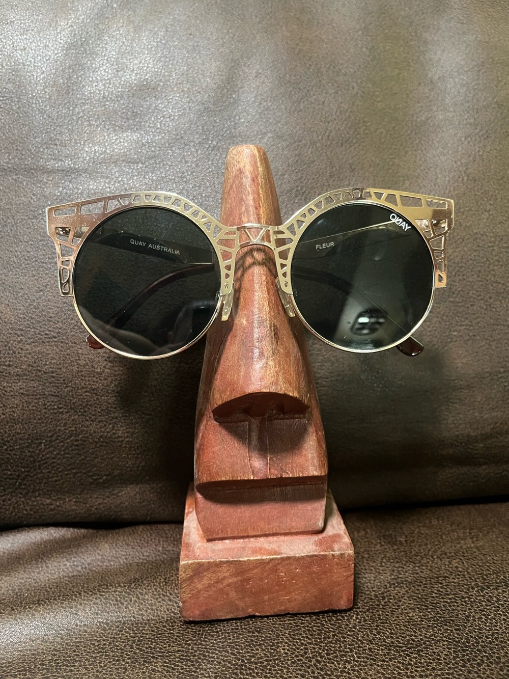 Quay Australia Gold Metal Round Sunglasses with Black Lenses - Style “Fleur”